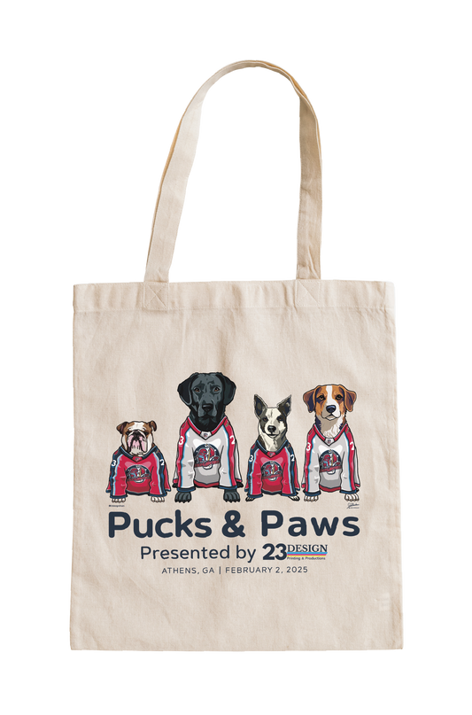 Puck for Paws tote bag